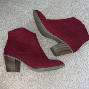 Red Fabric Low Cowgirl Bootie